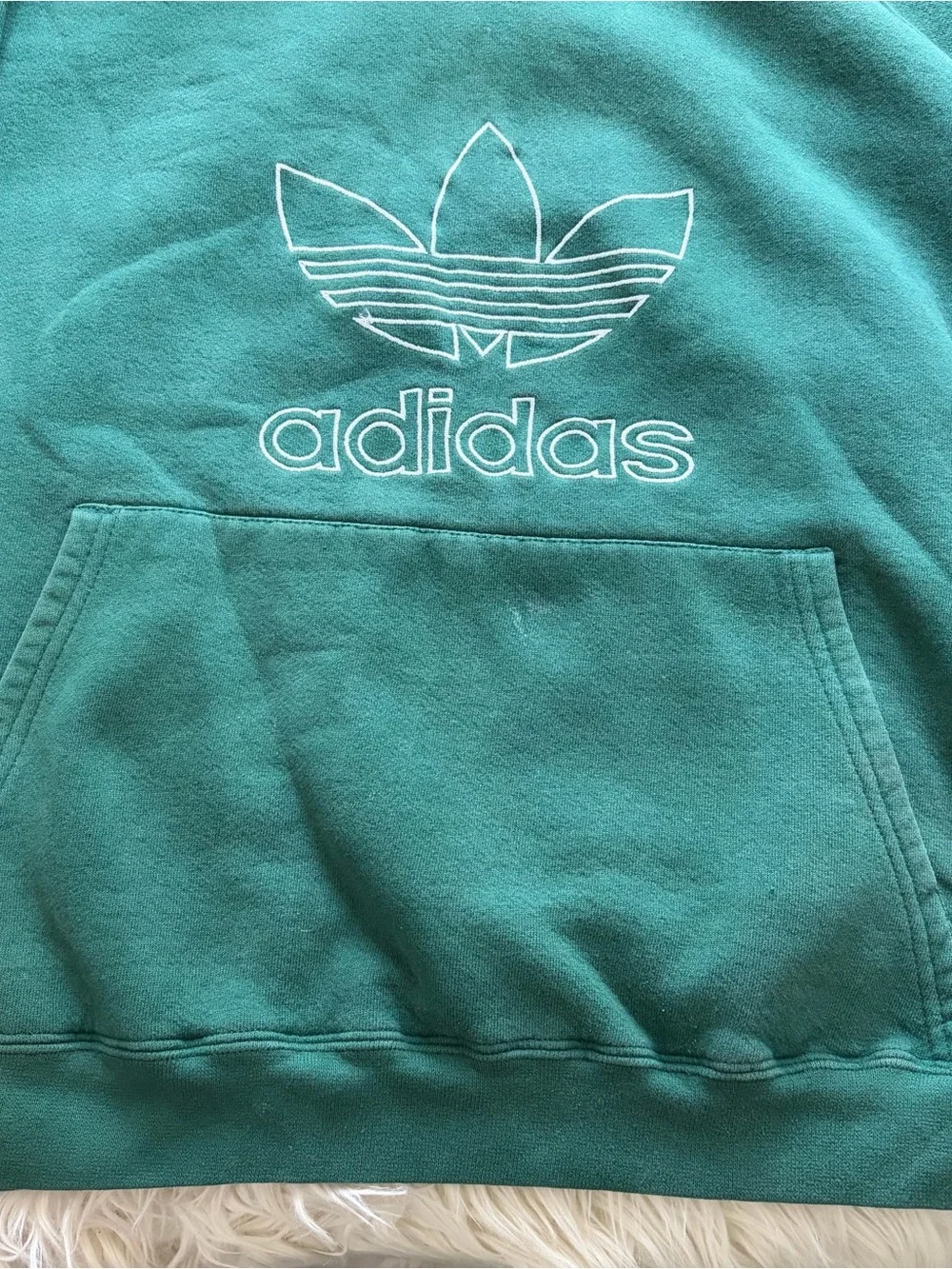 Vintage 90s Adidas Forest Green Heavy Weight Trefoil Embroidered Hoodie Size XL
